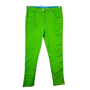 Gretchen Scott Pants 5 Pocket Stretch Ankle Slit Bright Green Med Resort Preppy